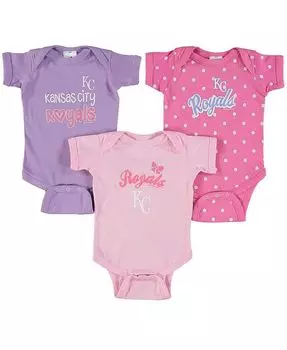Набор из 3 боди для новобранцев розового и фиолетового цвета для девочек Kansas City Royals Soft As A Grape, розовый/фиолетовый