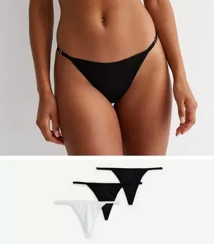 Набор из 3 черно-белых стрингов с регулируемым ремешком New Look, черный