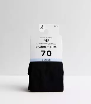 Набор из 3 черных непрозрачных колготок для девочек плотностью 70 ден New Look, черный