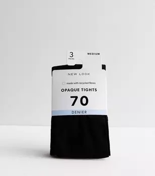 Набор из 3 черных непрозрачных колготок плотностью 70 ден New Look, черный