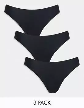 Набор из 3 черных стрингов из ткани с невидимым эффектом и кружева ASOS