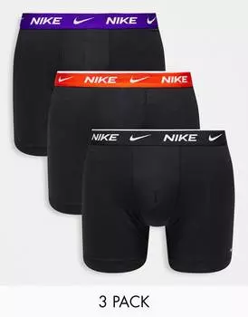 Набор из 3 черных трусов-боксеров Nike Everyday Cotton Stretch с цветным поясом