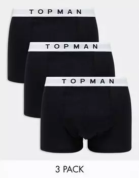 Набор из 3 черных трусов с белым поясом от Topman