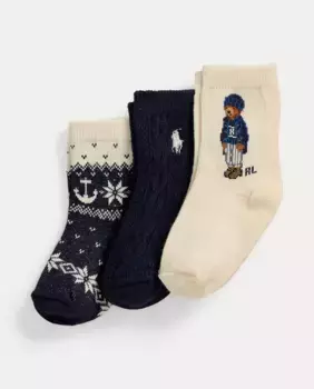 Набор из 3 детских носков с мишкой-поло Polo Ralph Lauren, мультиколор
