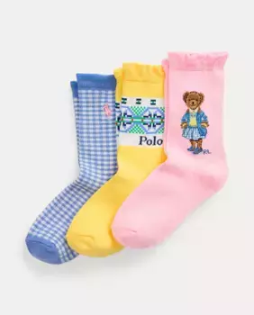 Набор из 3 длинных девичьих носков с Polo Bear Polo Ralph Lauren, многоцветный