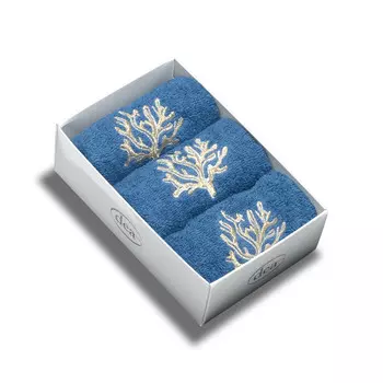 Набор из 3 хлопчатобумажных полотенец с вышивкой - кораллы Dea, цвет Blu