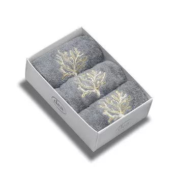 Набор из 3 хлопчатобумажных полотенец с вышивкой - кораллы Dea, цвет Coloniale