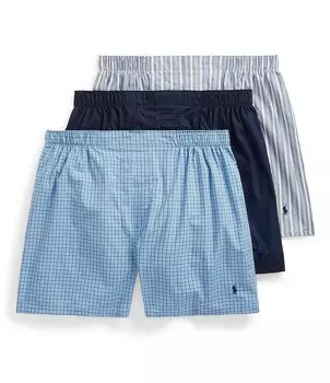 Набор из 3 хлопковых боксеров классического кроя Polo Ralph Lauren Big & Tall, синий