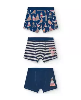 Набор из 3 хлопковых боксеров в стиле фэнтези для мальчиков Boboli, темно-синий