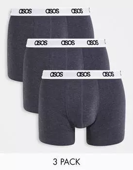Набор из 3 хлопковых плавок ASOS DESIGN темно-серого меланжевого цвета с поясом с логотипом - GRAY