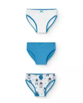 Набор из 3 хлопковых трусиков с принтом для девочек Boboli, светло-голубой