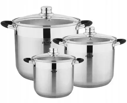 Набор из 3 кастрюль ZILNER из нержавеющей стали объемом 5,6 л/7,25,6 л/9 л | Набор индукционных кастрюль | Набор индукционных кастрюль | Набор индукционных кастрюль, подходящий для ZL-7361, серебро