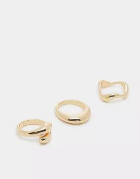 Набор из 3 колец ASOS DESIGN с разным минималистичным дизайном в золотистых тонах
