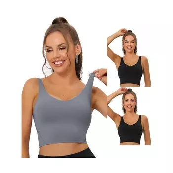 Набор из 3 комплектов женских удлиненных спортивных бюстгальтеров для йоги с мягкой подкладкой и средней поддержкой для тренировок и фитнеса ALLEGRA K, цвет Black Light Gray