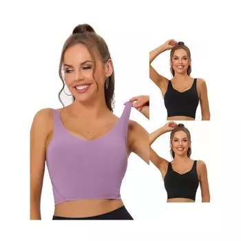 Набор из 3 комплектов женских удлиненных спортивных бюстгальтеров для йоги с мягкой подкладкой и средней поддержкой для тренировок и фитнеса ALLEGRA K, цвет Black Purple
