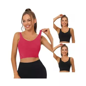 Набор из 3 комплектов женских удлиненных спортивных бюстгальтеров для йоги с мягкой подкладкой и средней поддержкой для тренировок и фитнеса ALLEGRA K, цвет Black Rose Red