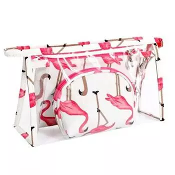 Набор из 3 косметичек - Белые фламинго eCarla