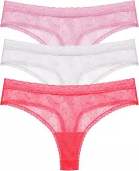 Набор из 3 кружевных стрингов Bliss Allure Natori, цвет Freesia/White/Hibiscus