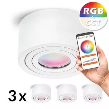 Набор из 3 накладных светодиодных точечных светильников RGB CCT сверхплоского белого цвета со светодиодом 5 Вт от LEDANDO - RGB + от теплого белого до холодного белого - управление через приложение Wi-Fi Smart Life Tuya, белый