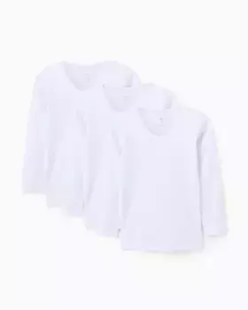 Набор из 3 нижних рубашек для девочек 100% хлопок с длинным рукавом Zippy, белый