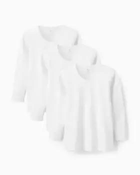 Набор из 3 нижних рубашек для девочек 100% хлопок с длинным рукавом Zippy, белый