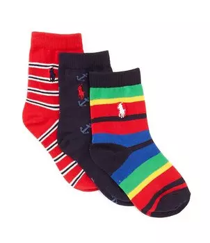 Набор из 3 носков для мальчиков Polo Ralph Lauren Little Boys 2T-11 American Prep, синий