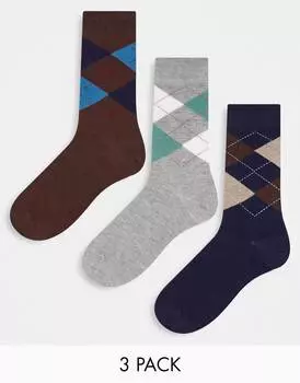 Набор из 3 носков в клетку с ромбами ASOS DESIGN