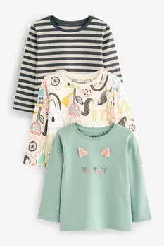 Набор из 3 пар хлопковых футболок с короткими рукавами Next, зеленый