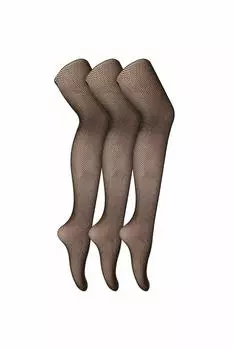 Набор из 3 пар мягких нейлоновых колготок в сеточку Sock Snob, золото