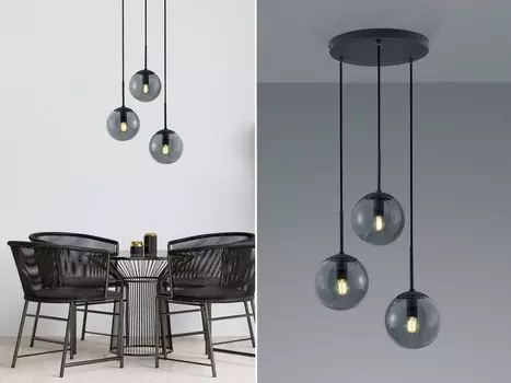 Набор из 3 подвесных светильников из дымчатого стекла с шариками для столовой, для кухонного стола, обеденного стола TRIO, серый