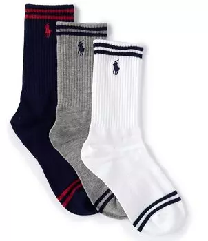 Набор из 3 полосатых носков для маленьких/больших мальчиков Polo Ralph Lauren 4–11, мультиколор