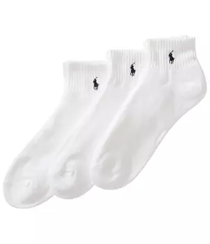 Набор из 3 повседневных носков Polo Ralph Lauren Big & Tall с мягкой подкладкой и четверть верха, белый