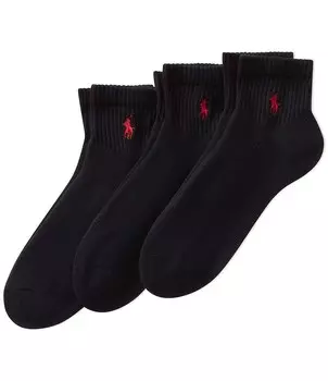 Набор из 3 повседневных носков Polo Ralph Lauren Big & Tall с мягкой подкладкой и четверть верха, черный