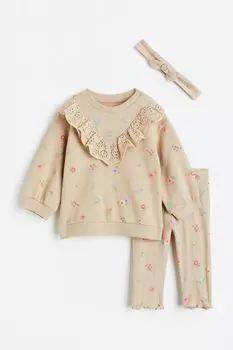 Набор из 3 предметов H&M, светло-бежевый/цветы