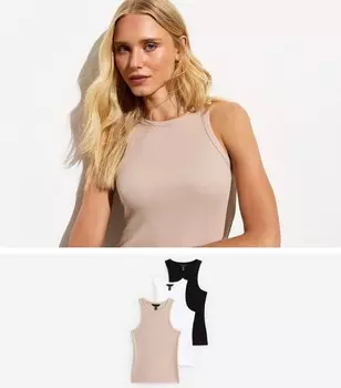 Набор из 3 разноцветных футболок из хлопкового джерси New Look, коричневый