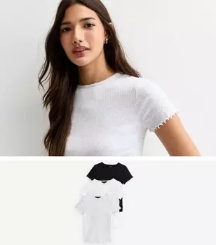 Набор из 3 разноцветных хлопковых футболок в рубчик New Look, белый