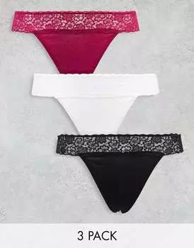 Набор из 3 разноцветных стрингов с v-образным вырезом New Look