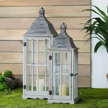 Набор из 3 серых и прозрачных классических оконных фонарей диаметром 36 дюймов.