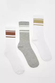 Набор из 3 спортивных носков Tonal Stripe boohoo, коричневый