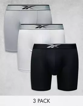 Набор из 3 спортивных трусов Reebok Mack Sports в цвете черный/белый/серый меланжевый