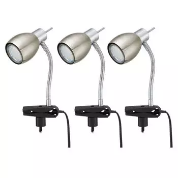 Набор из 3 светодиодных настольных ламп, зажим, флексографская печать, матовый никель, В 17,5см etc-shop, серебро