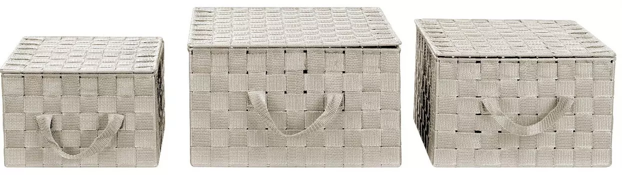 Набор из 3 тканых корзин для хранения Sorbus с крышкой и сетчатой ручкой (бежевый), цвет Beige