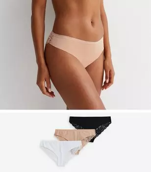 Набор из 3 трусов с разноцветной кружевной спиной и без VPL New Look, мультиколор