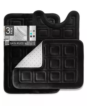 Набор из 3 ультрамягких нескользящих плюшевых ковриков для ванной из пены с эффектом памяти — маленький, большой и контурный — вафельный дизайн Clara Clark, черный