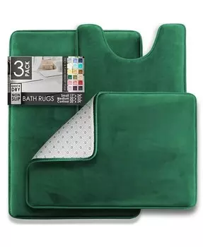 Набор из 3 ультрамягких нескользящих плюшевых ковриков для ванной из пены с эффектом памяти — маленький, большой и контурный Clara Clark, зеленый
