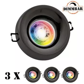 Набор из 3 встраиваемых светодиодных точечных светильников RGB GU10 антрацитового цвета со светодиодами LEDANDO мощностью 3 Вт - 11 цветов + холодный белый - вкл. пульт дистанционного управления - с регулируемой яркостью - круглые., черный