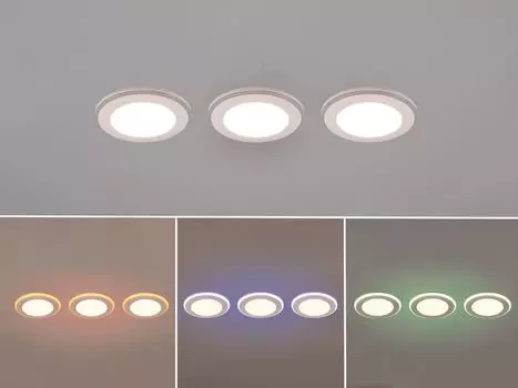 Набор из 3 встраиваемых светодиодных точечных светильников, плоские 8 см, с возможностью изменения цвета, с дистанционным управлением, белый TRIO