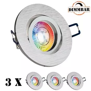 Набор из 3 встраиваемых точечных светильников со светодиодами RGB, очень плоские, двухцветные, со светодиодами 3 Вт от LEDANDO - 11 цветов + холодный белый - вкл. пульт дистанционного управления - с регулируемой яркостью - круглые., черный