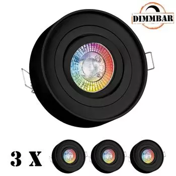 Набор из 3 встраиваемых точечных светильников со светодиодной подсветкой RGB черного цвета со светодиодами мощностью 3 Вт от LEDANDO - 11 цветов + холодный белый - вкл. пульт дистанционного управления - с регулируемой яркостью - круглые., черный