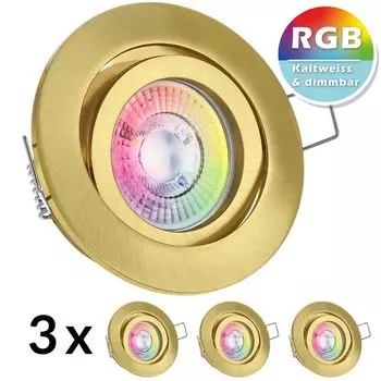 Набор из 3 встраиваемых точечных светильников со светодиодами RGB, очень плоские, золотого цвета со светодиодами LEDANDO мощностью 3 Вт - 11 цветов + холодный белый - вкл. пульт дистанционного управления - с регулируемой яркостью - круглые.
